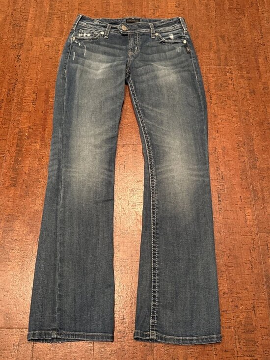 Silver Jeans Denim - Silver Jeans Women’s 31X33 Tuesday Slim Boot Bootcut Jeans Distressed
